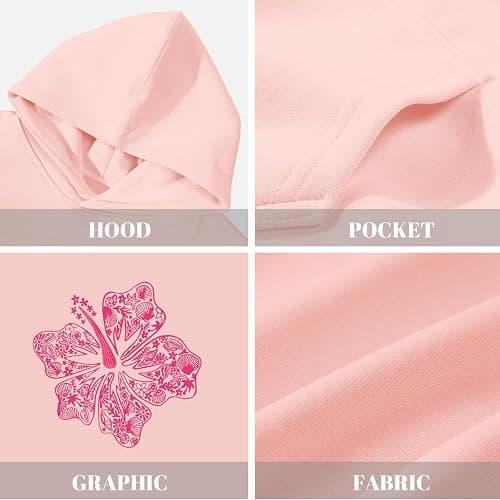 Lubpow Cute Pink Hoodie Kids Girls Aesthetic Preppy Hibiscus Flower Puff Hoodies Kawaii Hawaii Palm Beach Graphic Pullover thumbnail 7