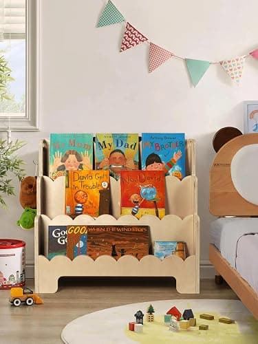 Tohiasen Kids Bookshelf Wooden 3-Tier, Scalloped Book Shelf for Kids Rooms, Front Facing Toddler Montessori Bookshelf, Baby Nursery Book Shelves Kids Classroom Bookshelf Bookcase thumbnail 8