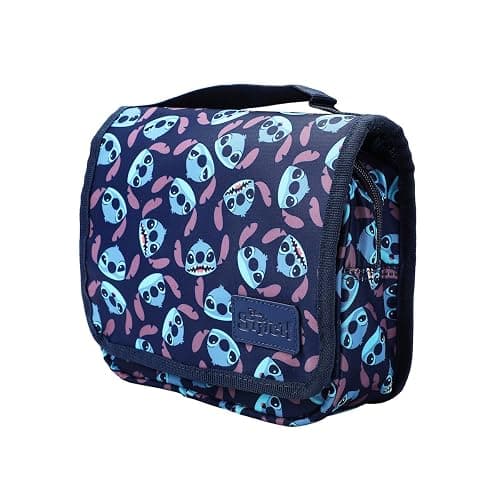 Bioworld Disney Stitch Character Heads All-Over Print Blue 8.2" Folding Hanging Toiletry Kit thumbnail 3