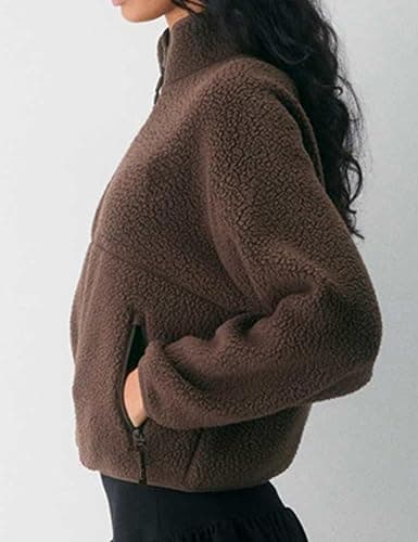 Yozazzy Fleece Jackets Women Causal Long Sleeve Sherpa Jacket Warm Ziper Fuzzy Coat Sweatshirts Trendy with Pockets thumbnail 3