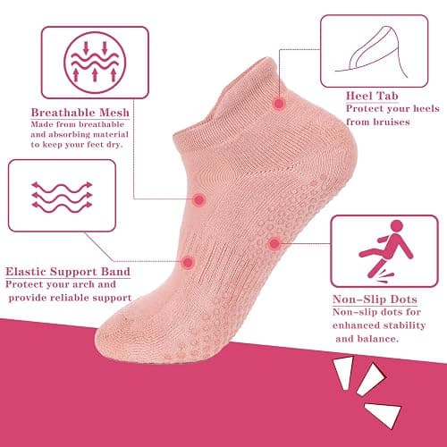 loudashuaiqi Grip Pilates Socks Non Slip Athletic Yoga Socks with Grips for Women Grippy socks for Hospital Workout Barre thumbnail 3