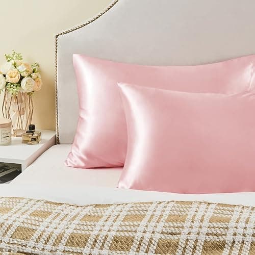BEDELITE Satin Pillowcase for Hair and Skin, Super Soft and Cooling Similar to Silk Pillow Cases 2 Pack with Envelope Closure, Gift for Women Men(20"x26" Standard Size, Pink) thumbnail 7