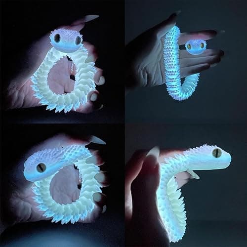 24in 3D Printed Snake, 3D Printed Animals Articular Mobility Glow in The Dark Snake Toy, Fidget 3D Printed Collectible Toys for Home & Office Decoration, Gift for Boys and Girls (Luminous Blue) thumbnail 9