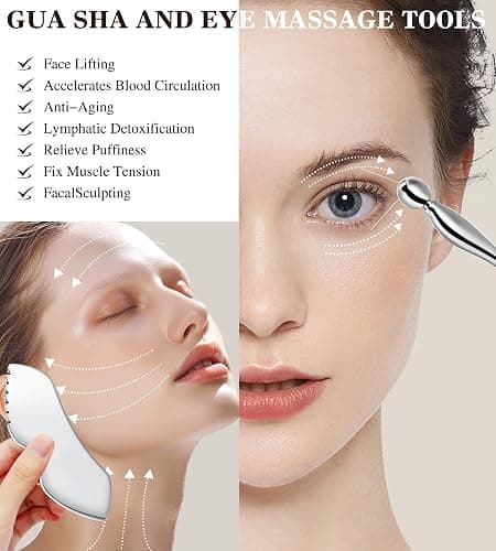 Gua Sha Facial Tools, 3 in 1 Stainless Steel Metal Guasha & Eye Cream Applicator Facial Sculpting Tool Set Eye Massager Lymphatic Drainage for Face Neck (Gift Box Set)(Boxed 2, Count, 3) thumbnail 5