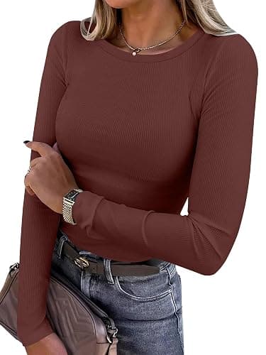 ANRABESS Women Long Sleeve Shirts Rib Knit Slim Fit Tops Basic Tee 2025 Fall Outfits Casual T-Shirt Underscrubs Layer Clothes - Image 1