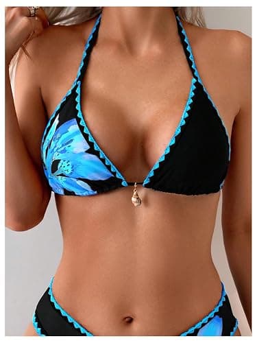 MakeMeChic Women's Polka Dots Triangle Thong Bikini Sets Floral Cute Bathing Suit Swimsuits thumbnail 4