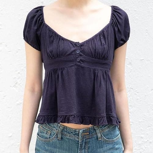 Women's Summer Cute Plaid Gingham Shirts Cap Sleeve Y2k Slim Going Out Coquette Babydoll Top Blouse thumbnail 2