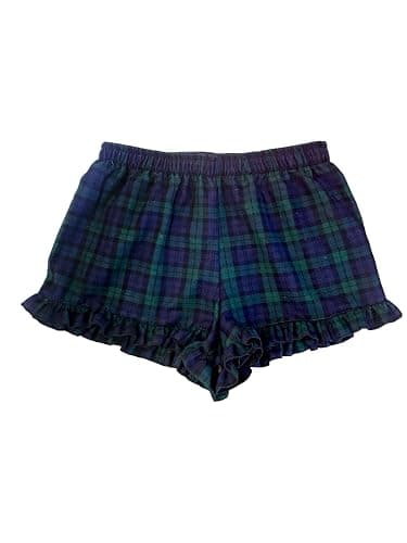 Cotton Plaid Adult Women Ruffle Trim Pajama Shorts Bottoms - Image 1