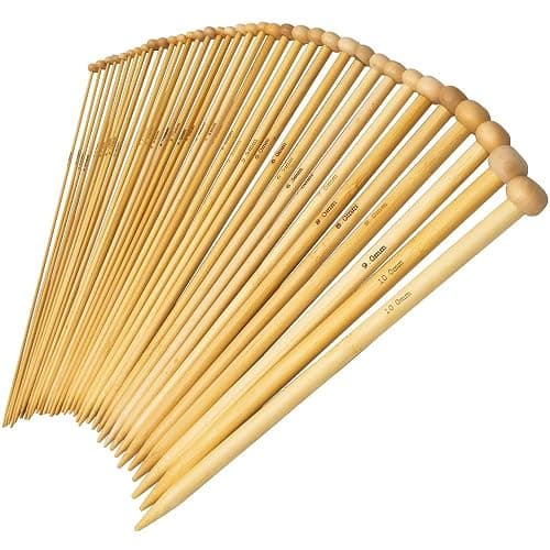 36PCS Bamboo Knitting Needles Set, BetyBedy Single Pointed Knitting Needles, 9 Inches Length Knitting Crochet Supplies for Beginners Handmade (18 Sizes from 2.0mm-10.0mm) - Image 1