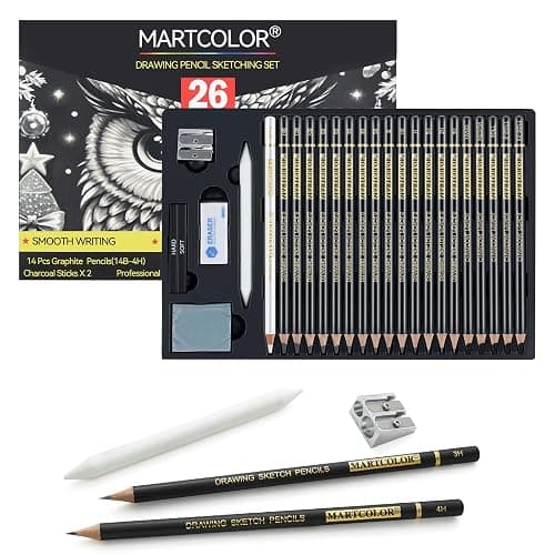 MARTCOLOR Drawing Sketching Pencil Set, 26 Pieces, Graphite Pencils (14B-4H), Charcoal Pencils, Charcoal Sticks, Blending Stump, Eraser, Sharpeners, Artist Pencils for Beginners & Pro Artists - Image 1