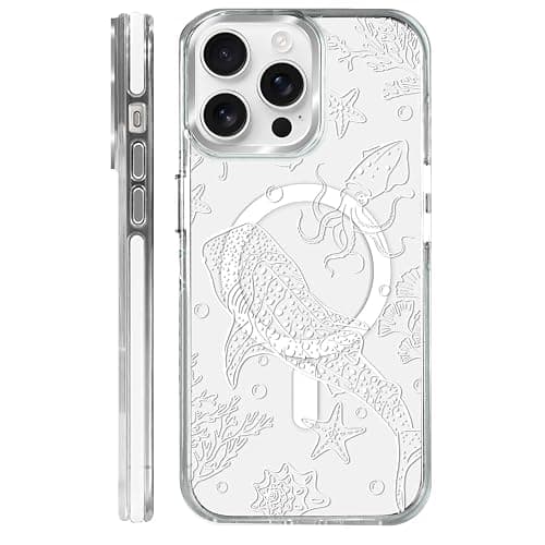 OKBUOK for iPhone 13/14 Case [Compatible with Magsafe],Girls Women Clear Magnetic Case Silicone Shockproof Protective Cover with Pattern White Ocean Whale Shark - Image 1