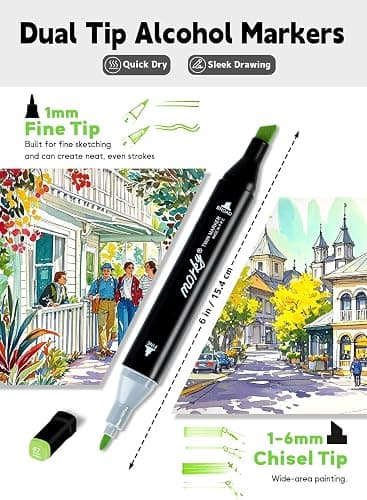 AEDAGA 120 Colours Alcohol Markers with Free App Dual Tip Alcohol Pens | Chisel and Fine Tip | Non-Toxic | Fast-Drying| Blendable | Colouring Pens for Adults, Anime, Manga,Drawing, Sketching thumbnail 2