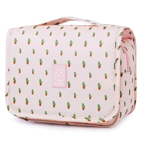 Narwey Small Hanging Travel Toiletry Bag for Women, Travel Bag for Toiletries, Makeup Bag Organizer Make Up Bags Cosmetic Bags for Girls (Cactus) - Image 1