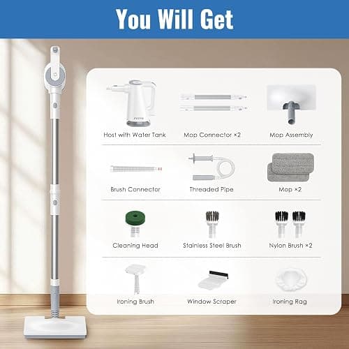 FEPPO Steam Mop & Handheld Steam Cleaner for Home and Floor Cleaning, 15s Heat-Up, 230°F Powerful Steamer with 10-in-1 Multi-Purpose Attachments for Floors, Hardwood,Tiles,Grout,Windows,Kitchen,Bath thumbnail 9