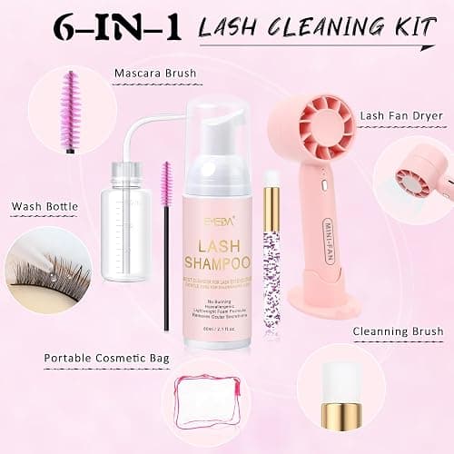 EMEDA Lash Shampoo Kit 2.02 fl oz Lash Cleaning Kit with Rechargeable Fan Dryer/Brush/Rinse Bottle, Oil-free Cleanser Wash for Extensions & Clusters & Natural Eyelashes, Cleaner for Eyelash Care thumbnail 2