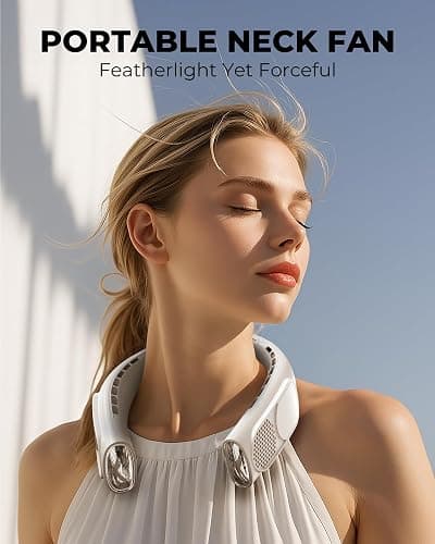 Portable Neck Fans that Blow Cold Air, Wearable Bladeless Neck Fan, Rechargeable 360°Personal Fan Neck Cooler, 3-Speed, LED Display, 4000mAh, Type-C Port, For Travel, Outdoor, Birthday Gift for Women thumbnail 2