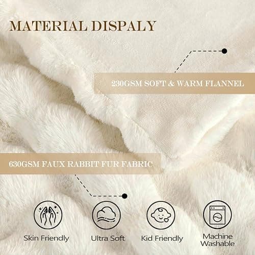Latepis Luxury Faux Fur Throw Blanket Fuzzy for Couch Soft Thick Blanket for Bed Sofa Cute Plush Fuzzy Warm Blanket for All Seasons Ideal Gifts Luxury Throw Blanket Beige 50x60 Inch, 860gsm thumbnail 4