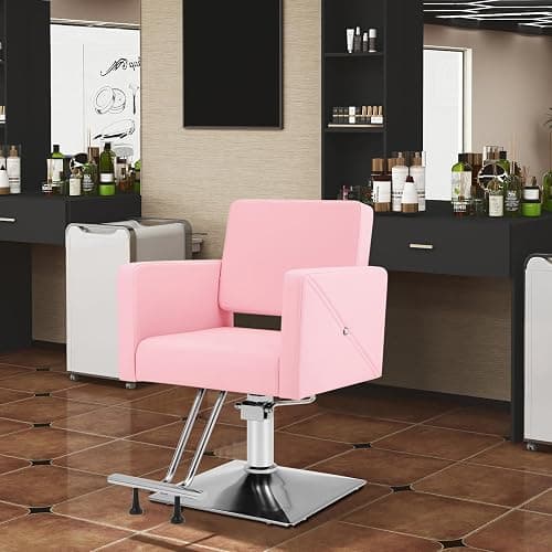 Barber Salon Chairs for Hair Stylist, Hydraulic Hair Salon Chair, Pink | Heavy Duty, 360 Degree Swivel, Adjustable Height, Styling Braiding Hairdressing Chair, for Beauty Salon Equipment thumbnail 2