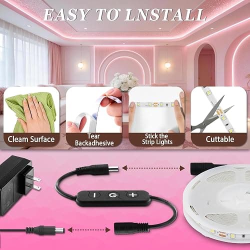 Aalnfe 10 FT Pink LED Strip Lights for Bedroom Decor 24V Dimmable Flexible LED Rope Lights LED Lights Strip Tape Lights for Romantic Wedding Girls Bedroom Party Home Indoor Decorative Lighting thumbnail 2
