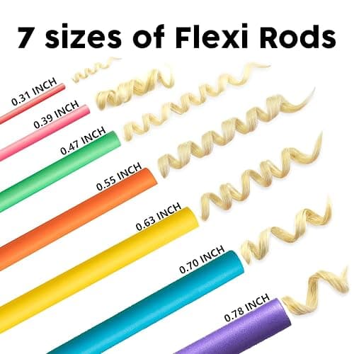 xnicx 47 pcs 7'' Hair Curlers Rollers Flexi Rods Flexible Curling Rods Set No Heat Heatless Bendy Foam Hair Curls for Long,Medium,Short Hair to Sleep in thumbnail 2