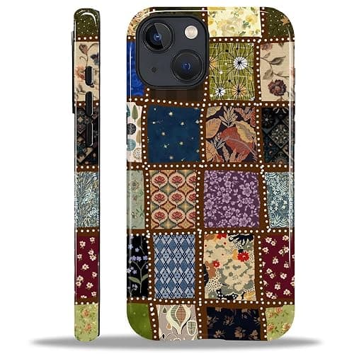 MQJCYB Case for iPhone 14 13, Hybrid Heavy Duty 2 in 1 Full Body Rugged Shockproof Protection Glossy Case for iPhone 14 13 - Checked Fabric Pattern Collage - Image 1