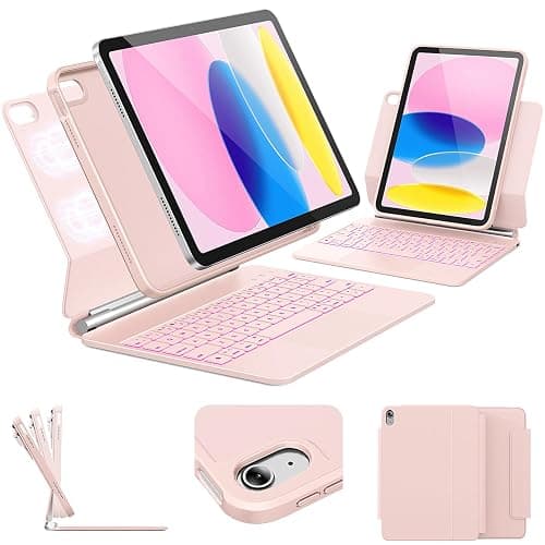ZYNTHRALIX for iPad 11th (A16, 2025)/10th Generation Case with Keyboard, Portrait/Landscape, 11-Color Backlit & Multi-Touch Trackpad, Detachable Case & Stain-Resistant Leather, Pencil Buckle,Baby Pink - Image 1