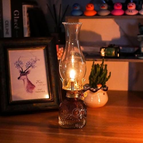 GXFCCYXT 2 Pieces Oil Lamps for Indoor Use Gradient Brown Vintage Glass Clear Kerosene Lamp Indoor Decorative Hurricane Lamp Oil Lantern for Home Tabletop Emergency Lighting TYH thumbnail 6