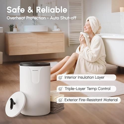 USHOWER Towel Warmers for Bathroom, 20L Large Towel Warmer Bucket for Spa & Massage, Auto Shut-Off Towel Heater Fits Two 40"x70" Oversized Towels, Blankets, Bathrobes, PJ's thumbnail 6