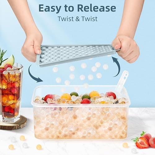 WIBIMEN Mini Ice Cube Trays, 0.55” Tiny Pebble Ice for Iced Coffee & Cocktails, Fast Chill, Easy Twist Release, Stackable with Lid & Storage Bin (4 Pack, Blue) thumbnail 3