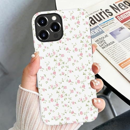 NOWETOO Case for iPhone 13 Pro Max,White Pink Floral Pattern Phone Case,Trendy Frosted Silicone Shockproof Cover for Girl Women thumbnail 4