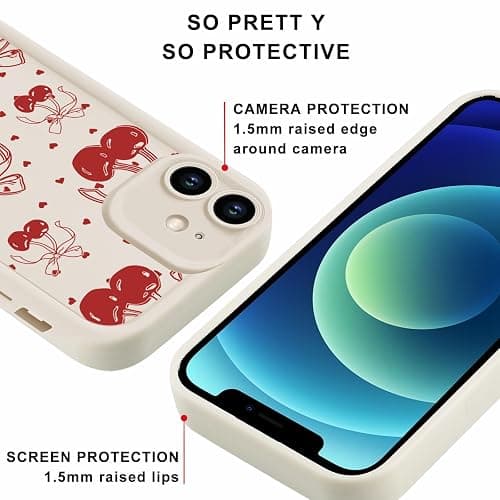 Zrutru 2 Pack Cherry Phone Case for iPhone 12 mini 5.4",Cute Aesthetic Cases Kawaii Bow Design Pattern Cover for Girls Women,Beige Soft Anti-Scratch Shockproof Protection Funda for iPhone 12 mini thumbnail 2