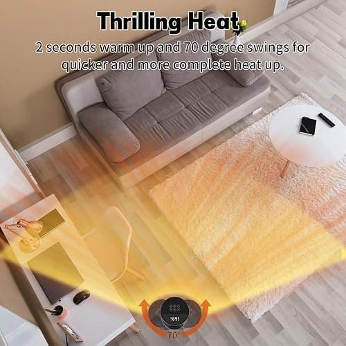 Portable Space Heater for Indoor Use with Remote - QOWETU 70° Oscillating Electric Heater, 17 Inchs, 12H Timer, 1500W Quiet PTC Ceramic Heating with Thermostat, Fast Safety Heat for Home, Bedroom thumbnail 3