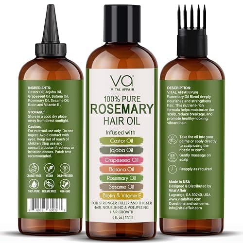 VITAL AFFAIR 100% Pure Rosemary Oil For Hair Growth With Castor, Batana, Jojoba Oil - Infused With Biotin & Vitamin E-Blend of Effective Hair Oils for Hair Growth-Strengthening Treatment 6 Fl Oz - Natural Light Rosemary - 6 Fl Oz (Pack of 1) thumbnail 2