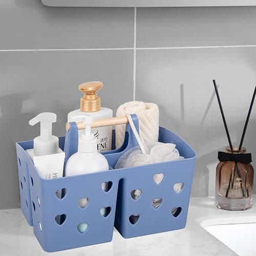 Anyoifax Portable Shower Caddy Plastic Shower Basket Organizer Divided Bathroom Caddy Storage Cleanning Caddy Tote with Handle for College, Dorm Room, Kitchen, Dark Blue thumbnail 5