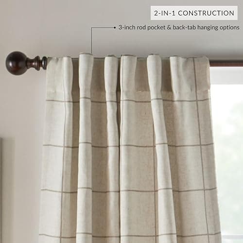 Elrene Home Fashions Brighton Windowpane Plaid Blackout Window Curtain, Living Room and Bedroom Drape with Rod Pocket Tabs, 52" x 84", Linen, 1 Panel thumbnail 3