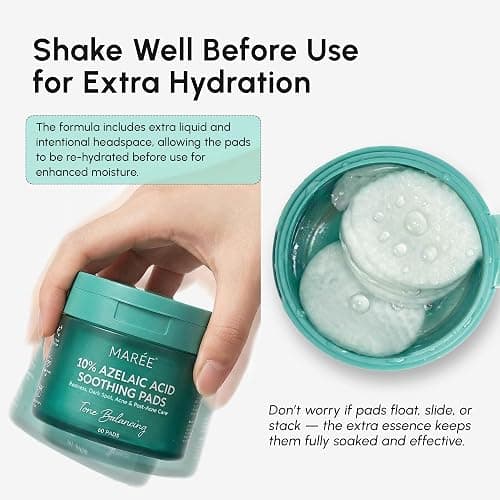 MAREE Azelaic Acid Acne Clearing Pads – Exfoliating Pads with Glycolic & Hyaluronic Acid for Face – 10% Azalecic Acid & Centella Redness Soothing Pad – Zero Pore Facial Toner Pad – Acido Azelaico thumbnail 9