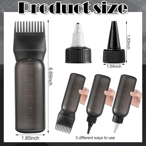 FXSPLCZ Root Comb Applicator Bottle Oil Applicator for Hair Dye Hair Oiling Bottle with 2 Types Caps and Graduated Scale, 6 Ounce (Black) thumbnail 3