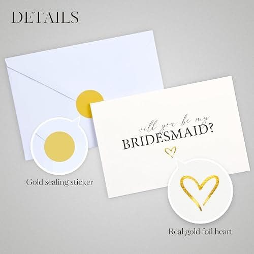 apearrie 12 Will You Be My Bridesmaid Card Set with Gold Stickers, 8 Bridesmaid, 2 Maid of Honor, 1 Matron of Honor, 1 Flower Girl Card thumbnail 4