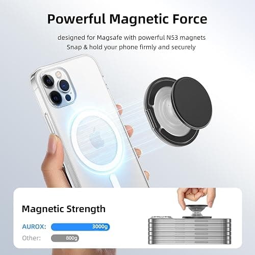 AUROX for MagSafe Phone Grip, Magnetic Phone Grips [Comfortable Grip], Expandable Collapsible Phone Grip Stand Holder with Adjustable Kickstand, for iPhone 16 15 14 13 12 Series,Transparent Pink thumbnail 2