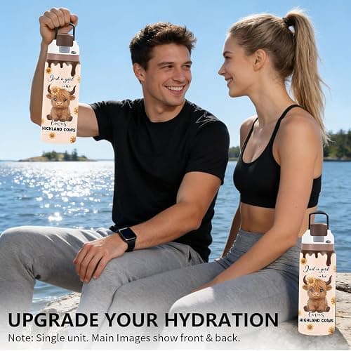 Cow Gifts for Women, 32oz Water Bottle with Handle for Girl Friend | Tumbler with 2-in-1 Leak Proof Lid for Outdoor Sports, Christmas Thanksgiving Birthday Gift for Her Wife Daughter thumbnail 3