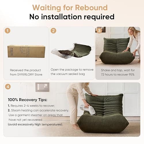 Adults Bean Bag Chairs Togo Couch Comfy Lazy Floor Sofa, Green, 1 Seater thumbnail 9