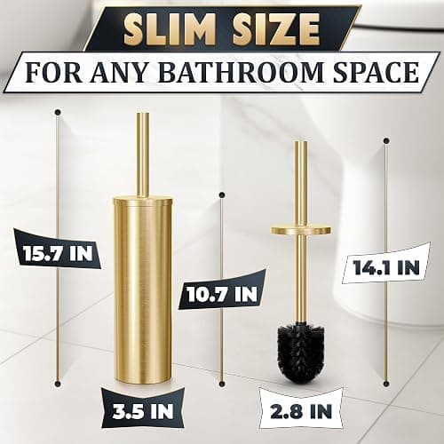 Gold Toilet Brush and Holder Set - Brushed Stainless Steel Gold Toilet Bowl Brush and Holder with Replaceable Head, Removable Inner Bowl, and Splash Protection - Dense Bristles for Thorough Cleaning thumbnail 4