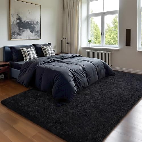 HOMORE Black Rug for Bedroom 4x6 Furry Carpet for Boys Girls Shaggy Fuzzy Rugs for Living Room Non Slip Large Rug for Kids Dorm Home Decor thumbnail 2