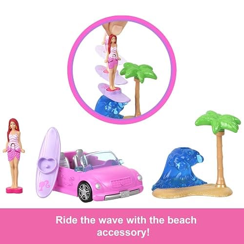 Barbie Mini Barbie Land 4-Pack Doll & Toy Vehicle Set with 4 1.5-inch Dolls & 4 Iconic Toy Vehicles with Color-Change Surprise, JGL30 thumbnail 5