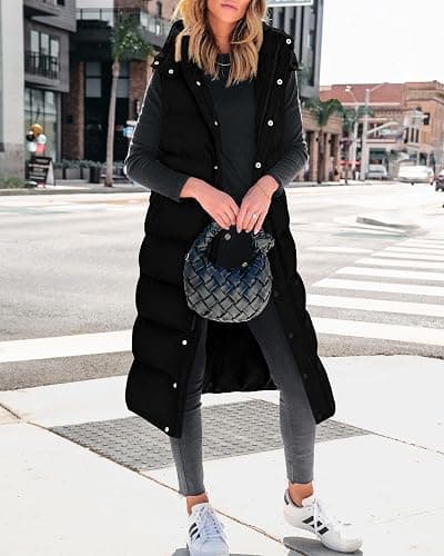 BTFBM Long Puffer Vest Women Quilted Hooded Button Down Zip Up Sleeveless Vests Outerwear Padded Jacket Fall Winter Coat thumbnail 8