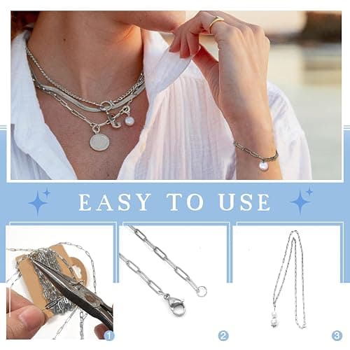 TOAOB Chaine de Trombone de 5m 3x9mm Chaînes de Collier en Acier Inoxydable Doré Argent Chainette pour Bijoux avec 10 Fermoirs Mousquetons et 30 Anneau Ouvert pour Bracelet Fabrication de Bijoux thumbnail 4
