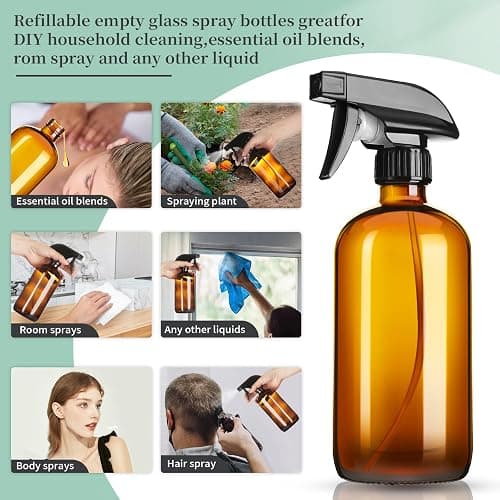 GIVAMEIHF 16oz Amber Glass Spray Bottles,6 Pack Glass Spray Bottles Refillable Empty Bottle with Adjustable Nozzle,Spray Bottle for Essential Oils,Cleaning,Pets,Hair Mister thumbnail 4