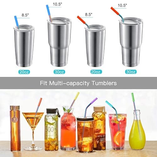 StrawExpert Set of 16 Reusable Stainless Steel Straws with Travel Case Cleaning Brush Silicone Tips Eco Friendly Extra Long Metal Straws Drinking for 20 24 30 oz Tumbler, Rainbow thumbnail 6