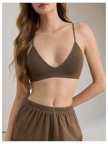 SweatyRocks Women's Triangle Bralette Plunge Bra V Neck Wireless No Padded Soft Comfortable Everyday Sleep Bras thumbnail 4