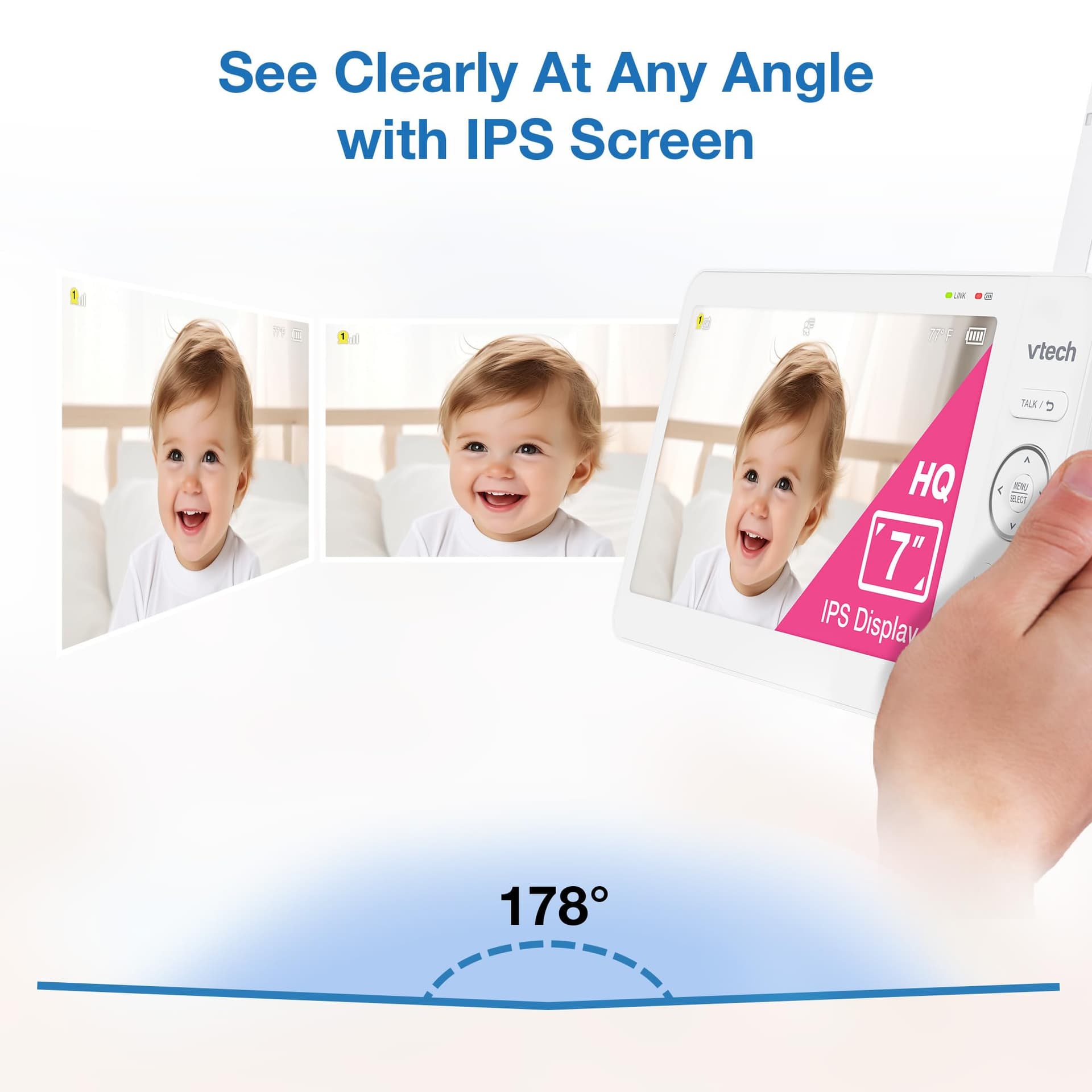 VTech Advanced HQ MAX 7" Digital Video Baby Monitor with Panoramic Zoom, 5000mAh Long Battery Life, IPS Display, Touch Control, Multi-Color Night Light, thumbnail 4